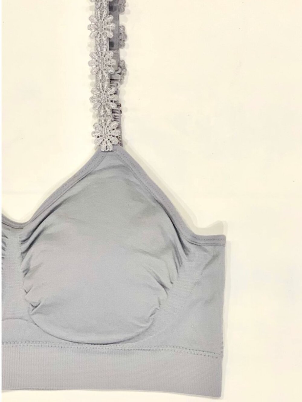 STRAP-ITS Gray Basic Bra with Interchangeable Gray Embroidered Flowers